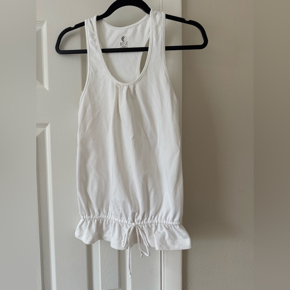 RESE White Drawstring Ruffle Hem Tank Top